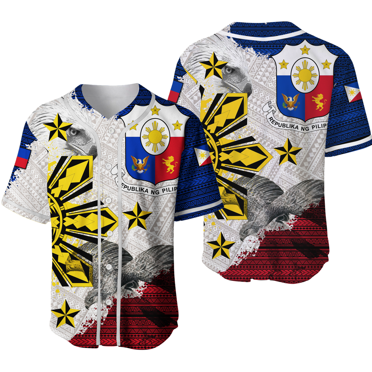 Philippines Filipino Tribal Eagle Baseball Jersey - LT2 WHITE - Polynesian Pride