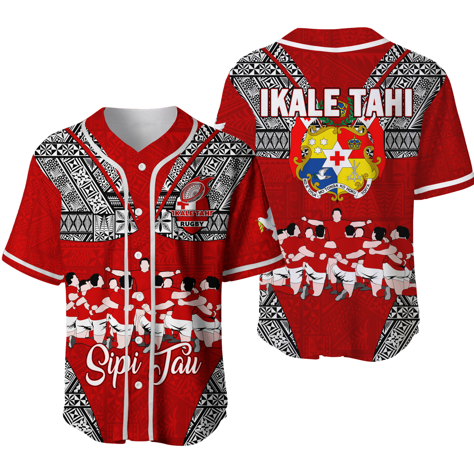 Tonga Rugby Ikale Tahi Sipi Tau Baseball Jersey - LT2 RED - Polynesian Pride