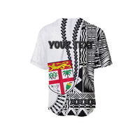 (Custom Personalised) Fiji Basebal Jersey Masi Tapa Patterns White Style LT6 - Polynesian Pride
