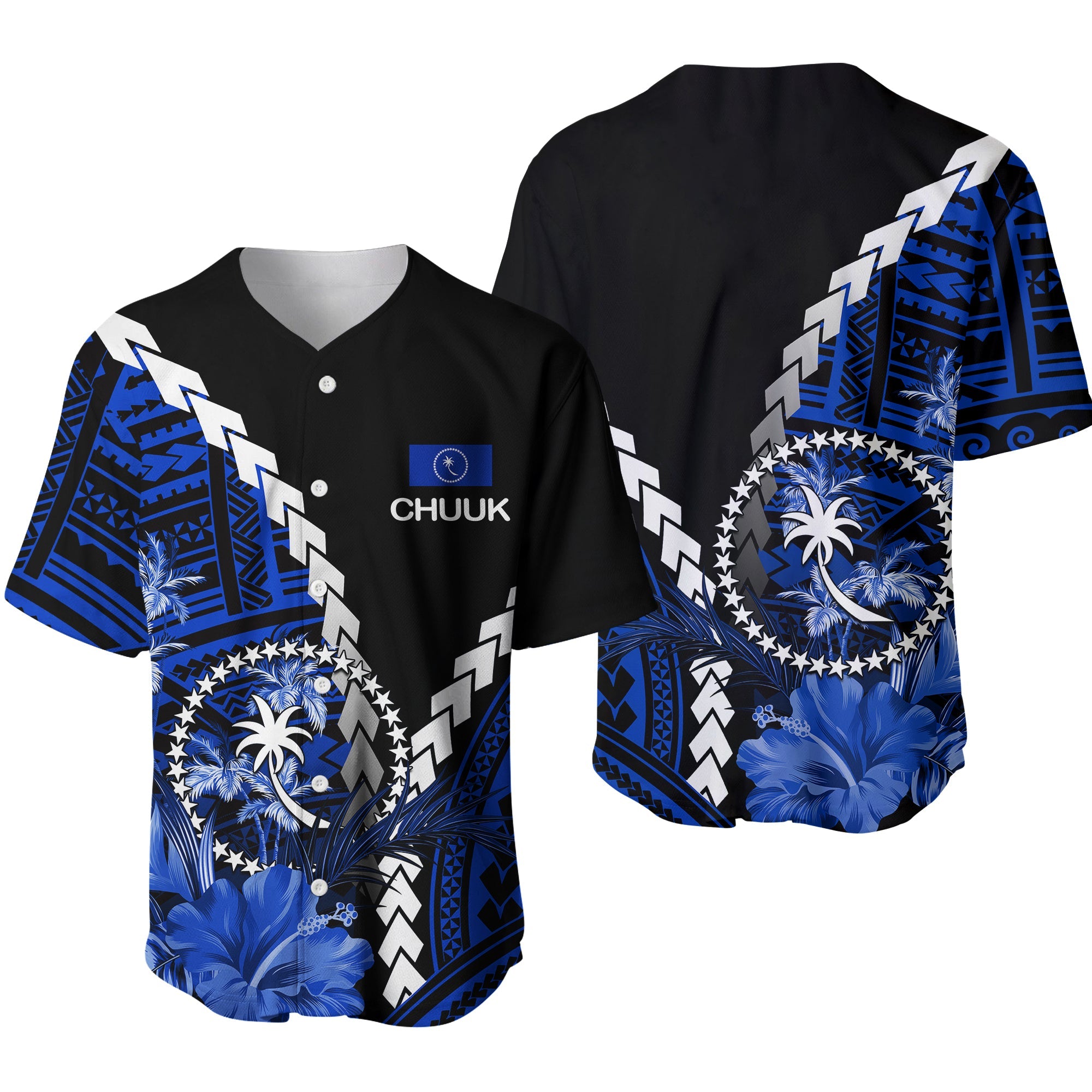 Chuuk Baseball Jersey Polynesian Style LT6 Blue - Polynesian Pride