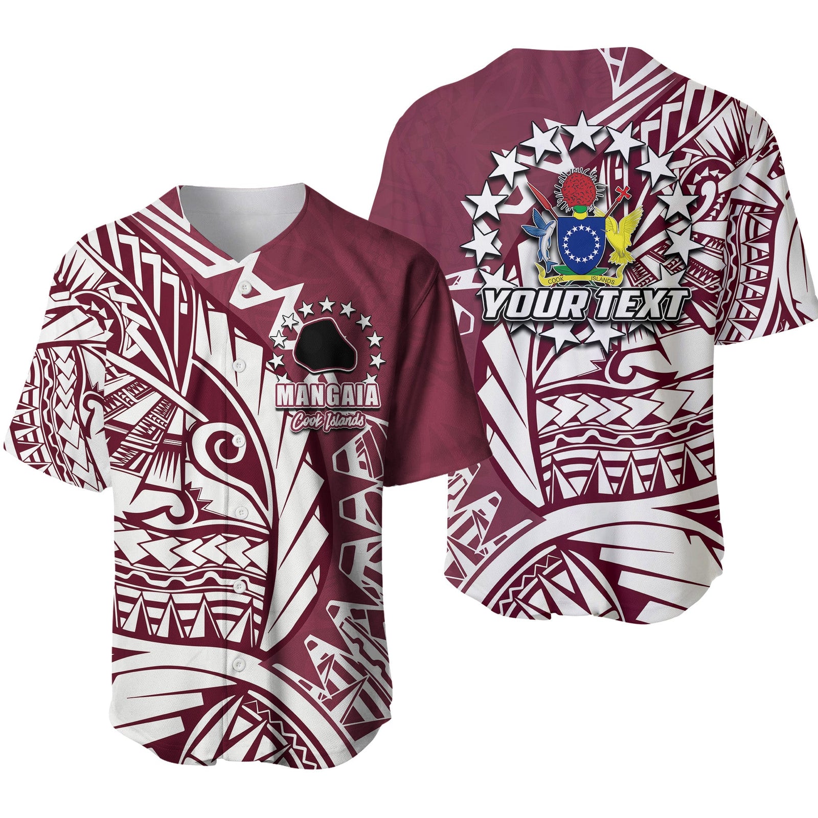 (Custom Personalised)Cook Islands Baseball Jersey Mangaia Polynesian Style LT6 Unisex Maroon - Polynesian Pride