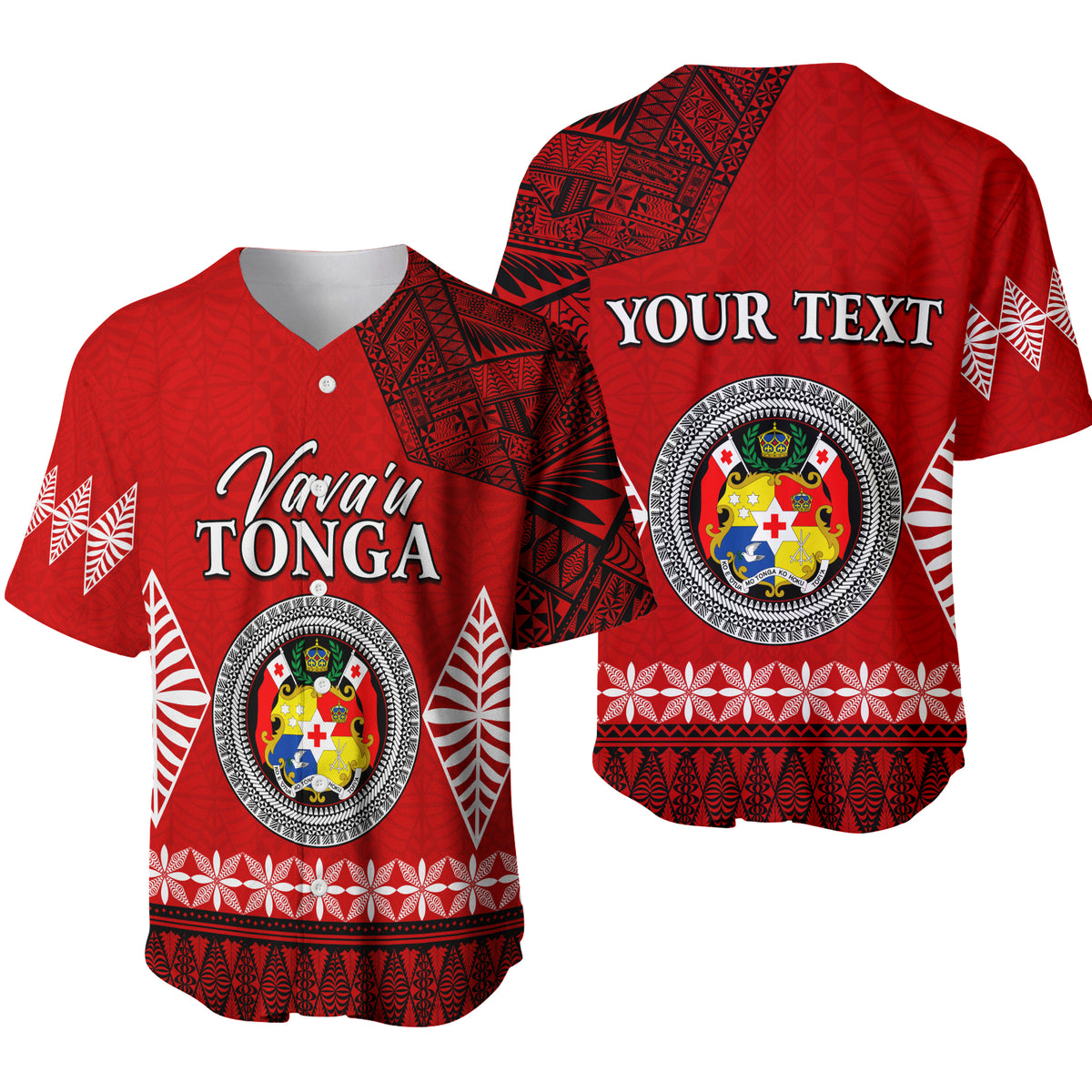 (Custom Personalised) Vava u Tonga Baseball Jersey Tongan Ngatu LT13 Red - Polynesian Pride