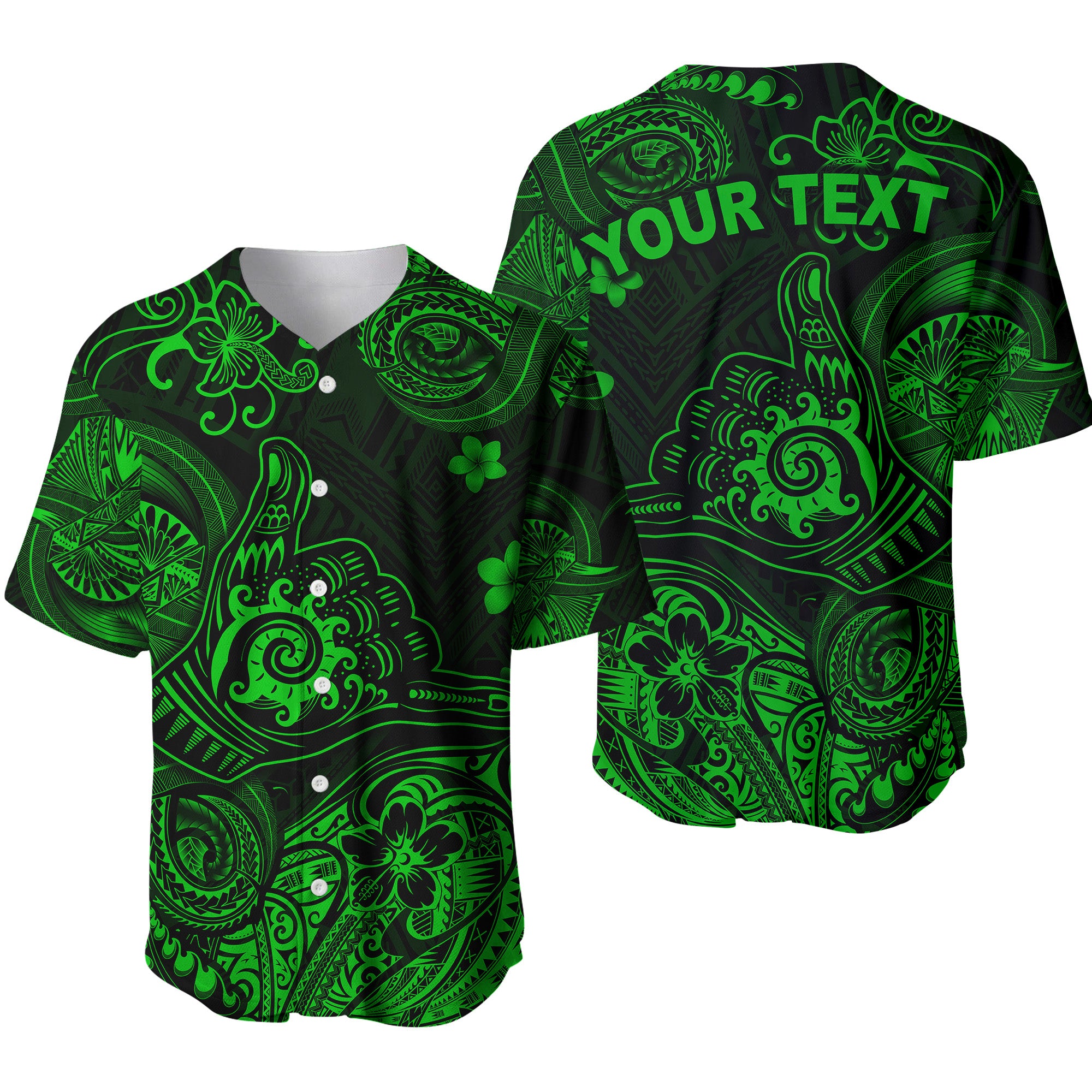 (Custom Personalised) Hawaii Shaka Polynesian Baseball Jersey Unique Style - Green LT8 - Polynesian Pride