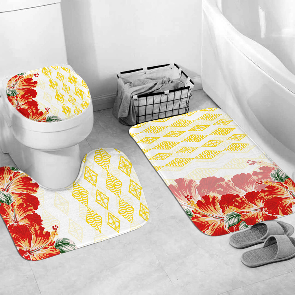 Tonga Bathroom Set Diamond Style Mix Hibiscus - Amber LT7 - Polynesian Pride