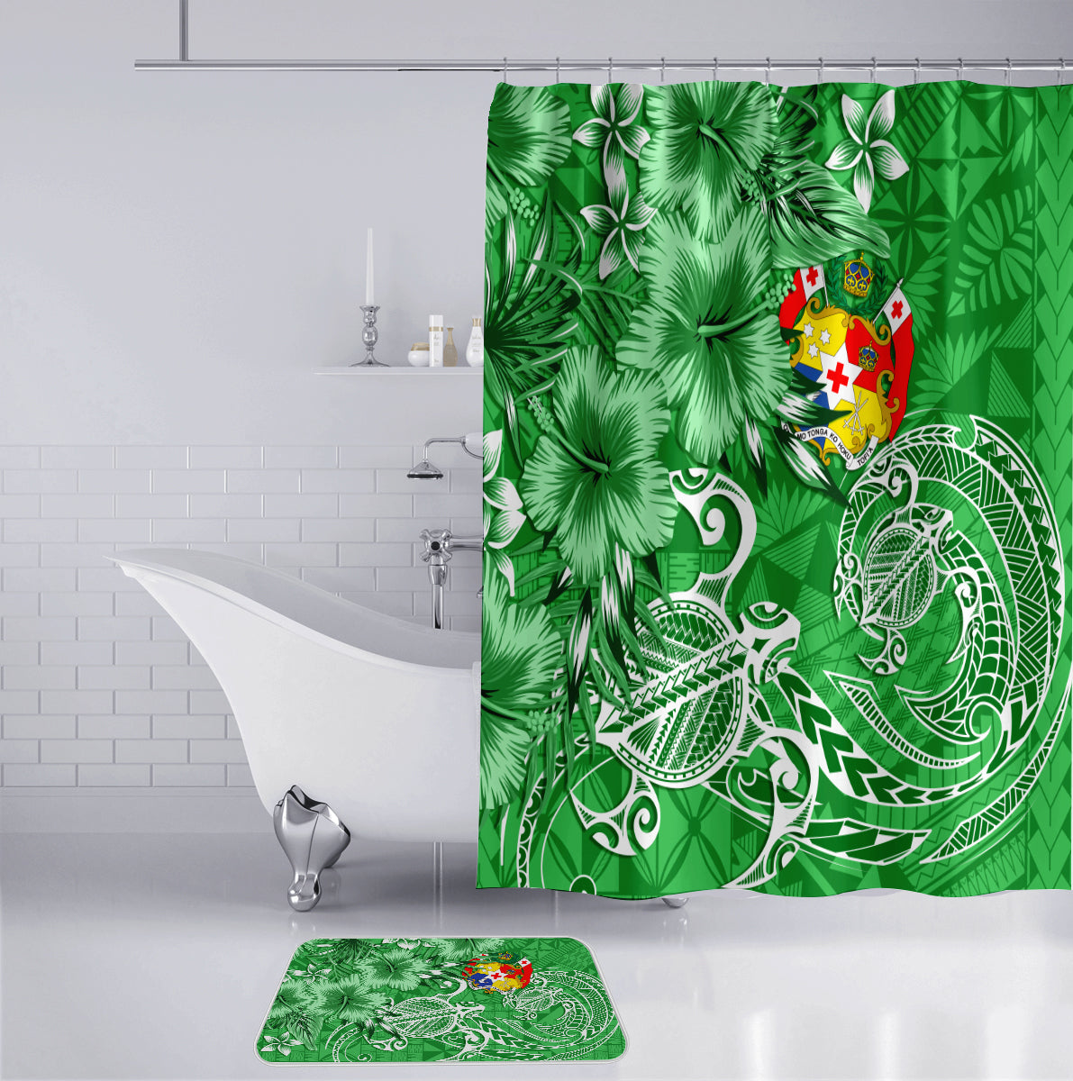 Tonga Floral Bathroom Set Sea Turtle - Green LT7 - Polynesian Pride