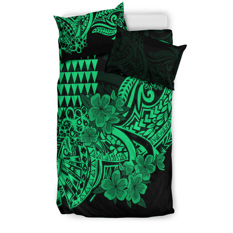 Hawaii Kakau Bedding Set Polynesian Floral Tribal Green Version LT9 - Polynesian Pride