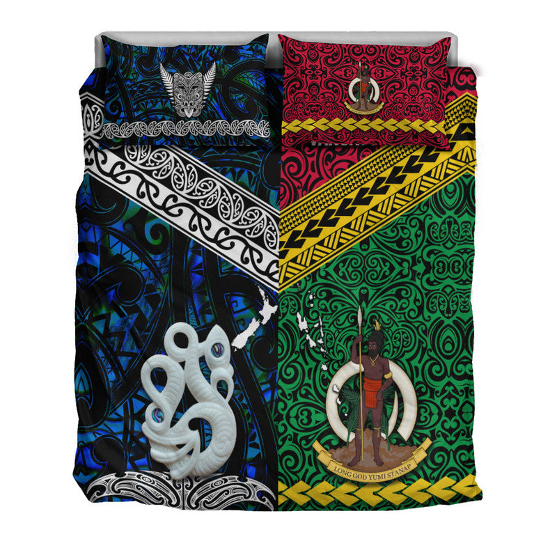 New Zealand And Vanuatu Bedding Set Together - Blue LT8 - Polynesian Pride