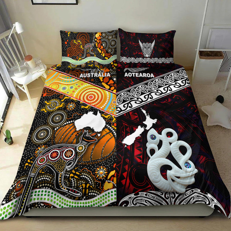 New Zealand Maori Aotearoa And Australia Aboriginal Bedding Set Together - Red LT8 - Polynesian Pride