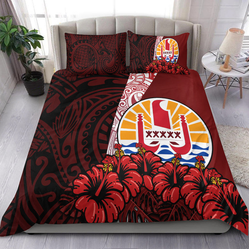 Tahiti Bedding Set Polynesian Coat Of Arm With Hibiscus LT9 Red - Polynesian Pride