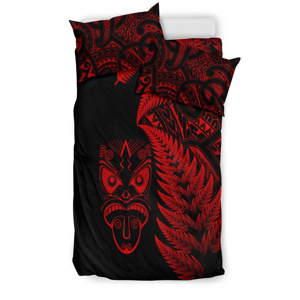 New Zealand Haka Rugby Maori Bedding Set Silver Fern Vibes - Red LT8 - Polynesian Pride
