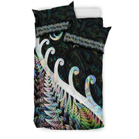 New Zealand Rugby Maori Bedding Set Silver Fern Koru Vibes - Paua Shell LT8 - Polynesian Pride