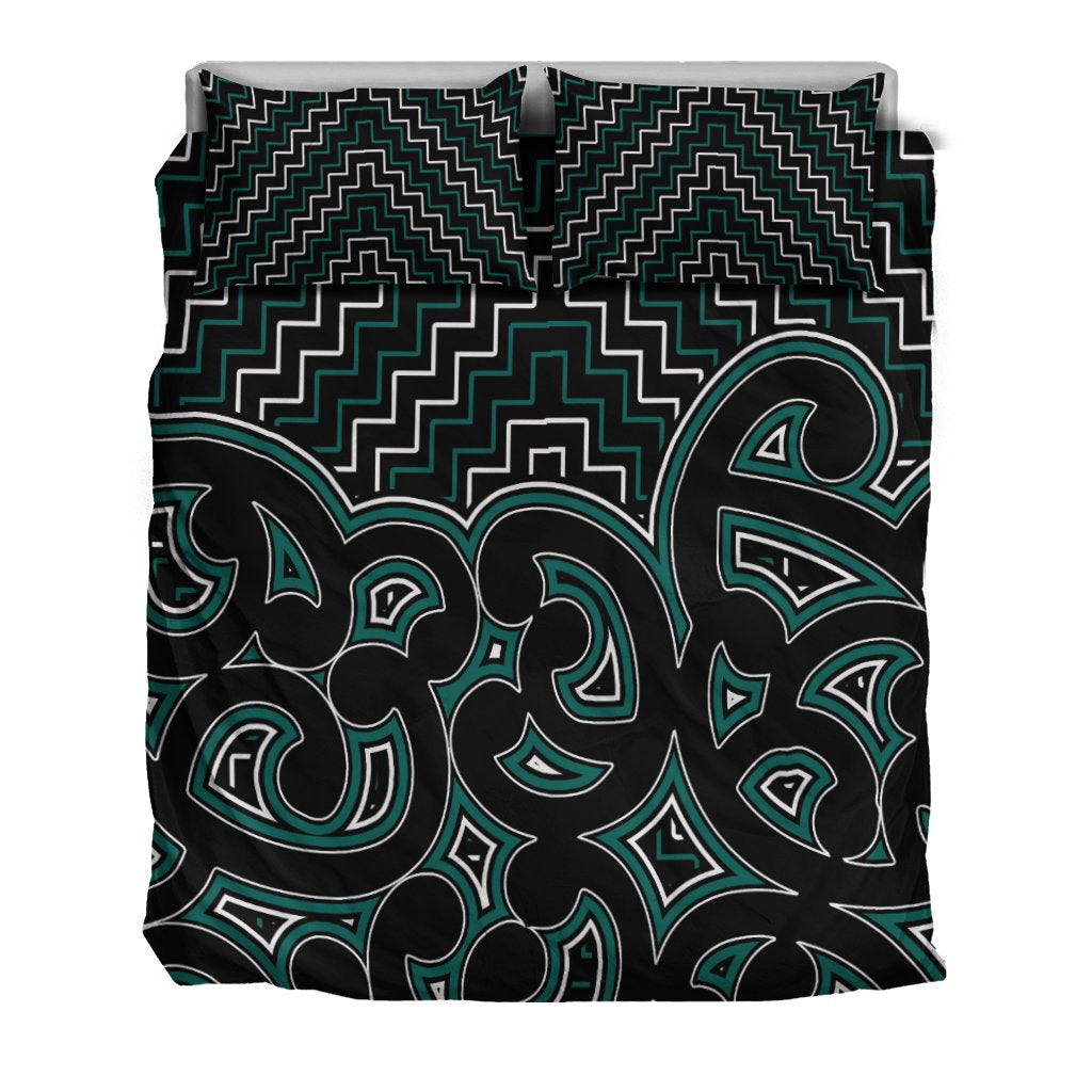 New Zealand Bedding Set Maori Graphic Tee patterns Green LT6 - Polynesian Pride