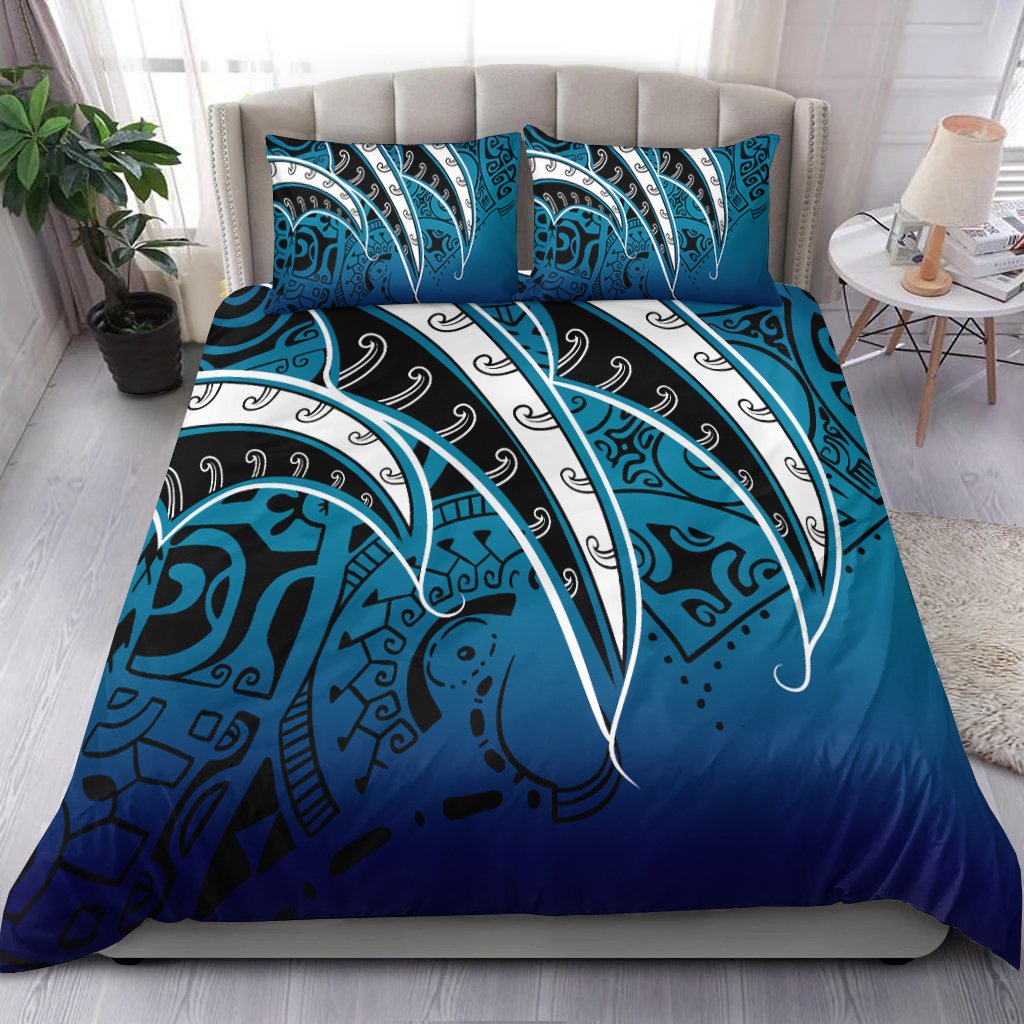 Polynesian Bedding Set - Tropical Leaf Blue Gradient Style 3 Pieces Bedding Set Blue - Polynesian Pride
