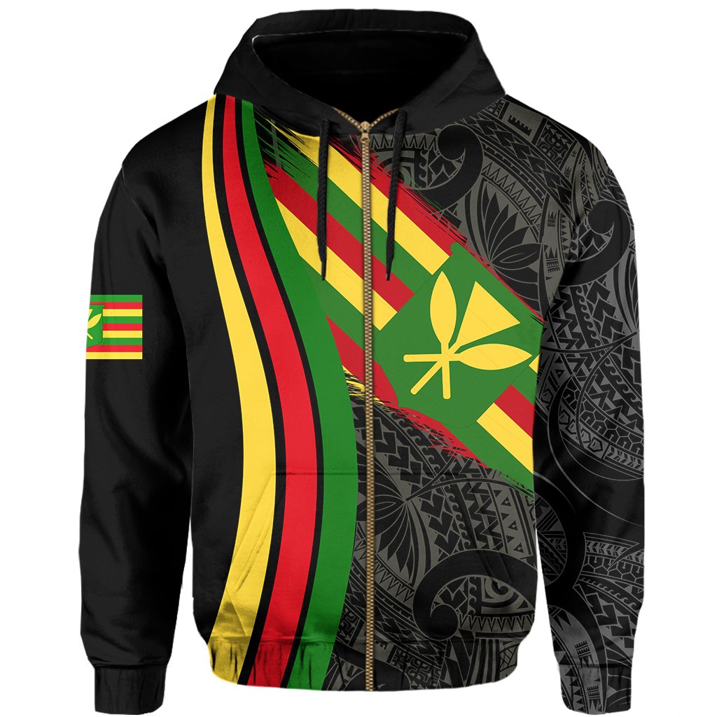 Hawaii Polynesian Kanaka Flag Hoodie Zip Beige Ten Style - Polynesian Pride