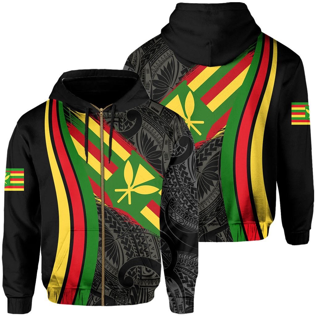 Hawaii Polynesian Kanaka Flag Hoodie Zip Beige Ten Style Unisex Beige - Polynesian Pride