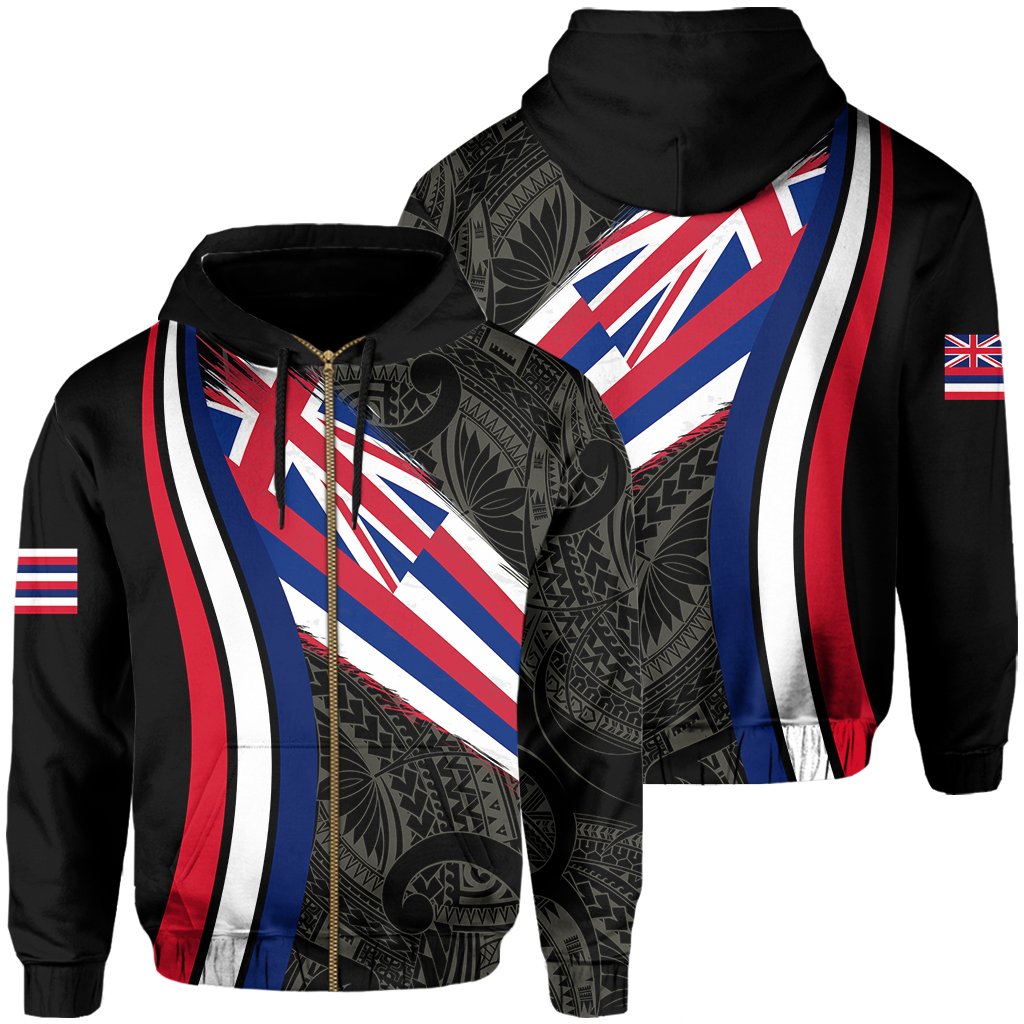 Hawaii Flag Polynesian Hoodie Zip Ten Style Unisex Beige - Polynesian Pride