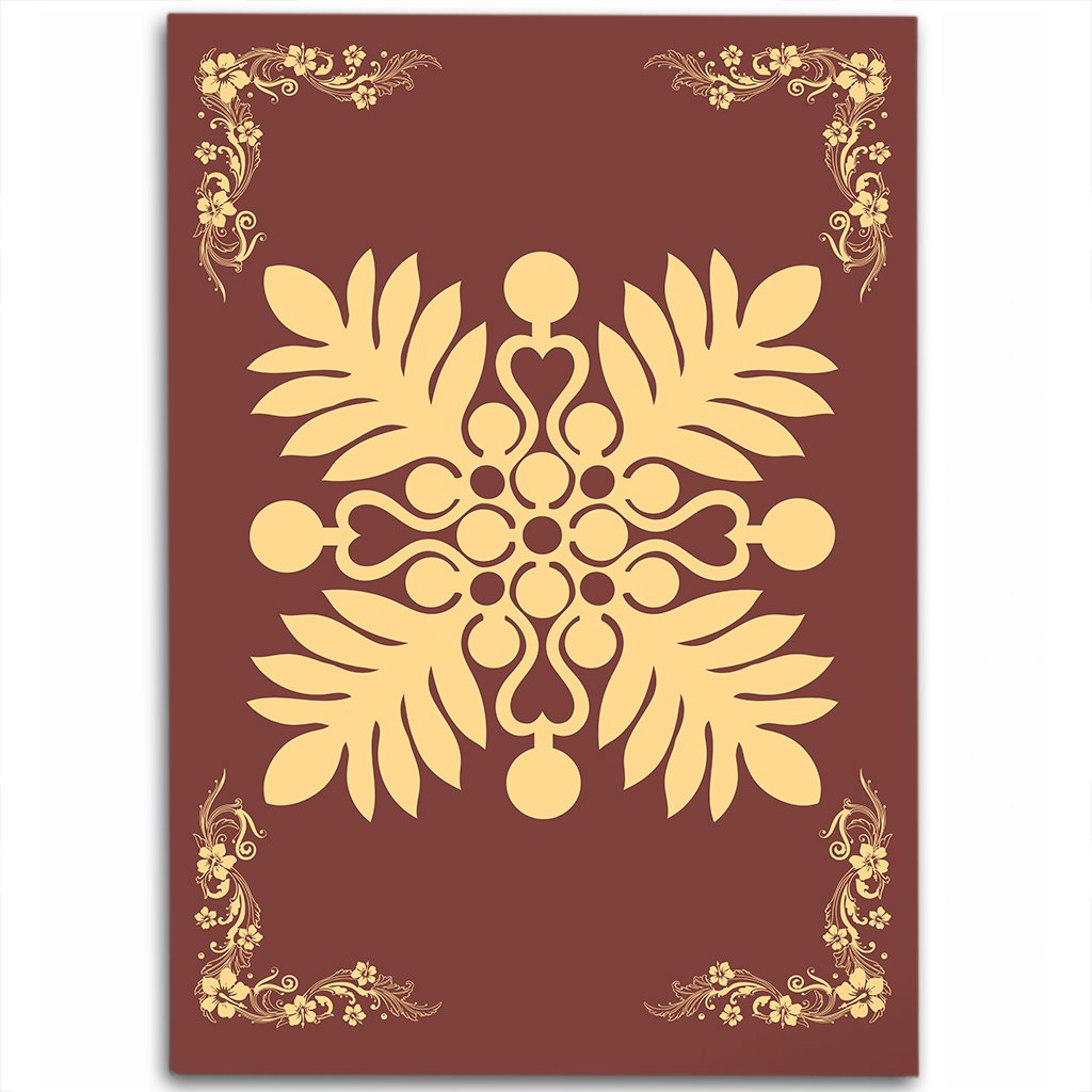 Hawaiian Quilt Maui Plant And Hibiscus Pattern Area Rug - Beige Coral - AH Beige - Polynesian Pride