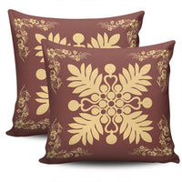 Hawaiian Quilt Maui Plant And Hibiscus Pattern Pillow Covers - Beige Coral - AH - Polynesian Pride
