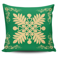 Hawaiian Quilt Maui Plant And Hibiscus Pattern Pillow Covers - Beige Green - AH One Size Beige - Polynesian Pride