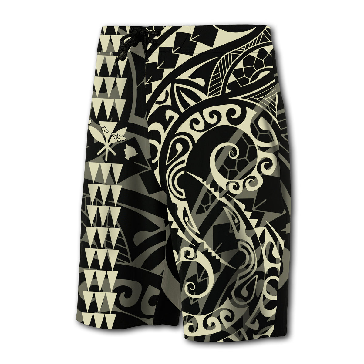 Hawaii Kakau Polynesian Kanaka Board Shorts - Beige - Snapy Style - Polynesian Pride
