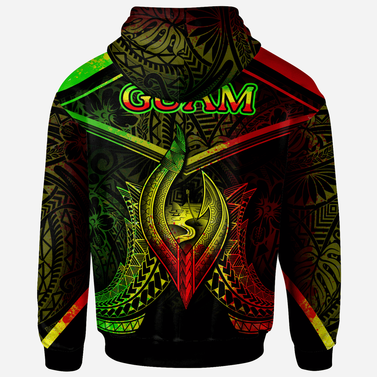Guam Zip Hoodie Guam Seal With Line Style Reggage Version - Polynesian Pride