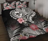 Vanuatu Malampa Province Quilt Bed Set Hibiscus Tribal Polynesian Tattoo Ver Black LT9 - Polynesian Pride