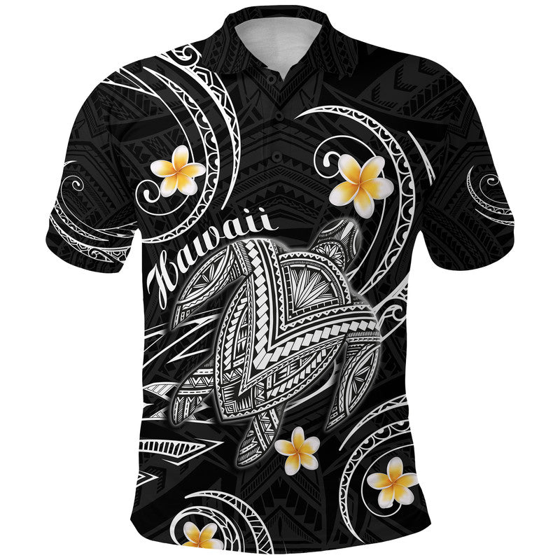 Hawaii Polo Shirt Hawaiian Turtle Plumeria Mixed Polynesian Black Style LT9 Adult Black - Polynesian Pride
