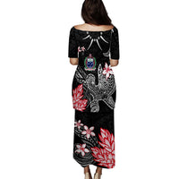 Samoa Puletasi Dress Ula Shark Nifo Mix Teuila Flower - Black LT7 - Polynesian Pride
