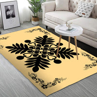Hawaiian Quilt Maui Plant And Hibiscus Pattern Area Rug - Black Beige - AH - Polynesian Pride