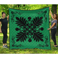 Hawaiian Quilt Maui Plant And Hibiscus Premium Quilt - Black Green - AH Black - Polynesian Pride