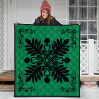 Hawaiian Quilt Maui Plant And Hibiscus Premium Quilt - Black Green - AH - Polynesian Pride