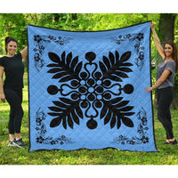 Hawaiian Quilt Maui Plant And Hibiscus Premium Quilt - Black Pastel - AH Black - Polynesian Pride