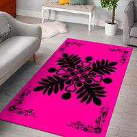 Hawaiian Quilt Maui Plant And Hibiscus Pattern Area Rug - Black Pink - AH - Polynesian Pride