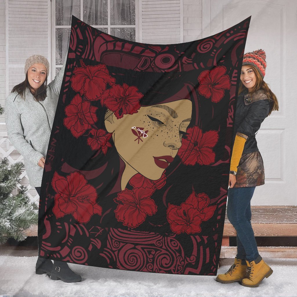 Hawaii Kanaka Polynesian Hula Girl Premium Blanket - Black Style - AH - Polynesian Pride
