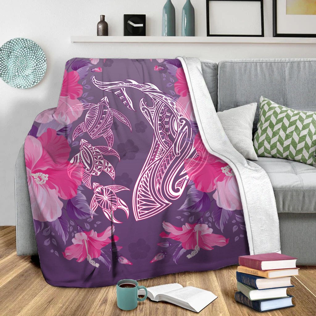 Hawaii Shark Turtle Hibiscus Premium Blanket - Wreath Style - AH - Polynesian Pride