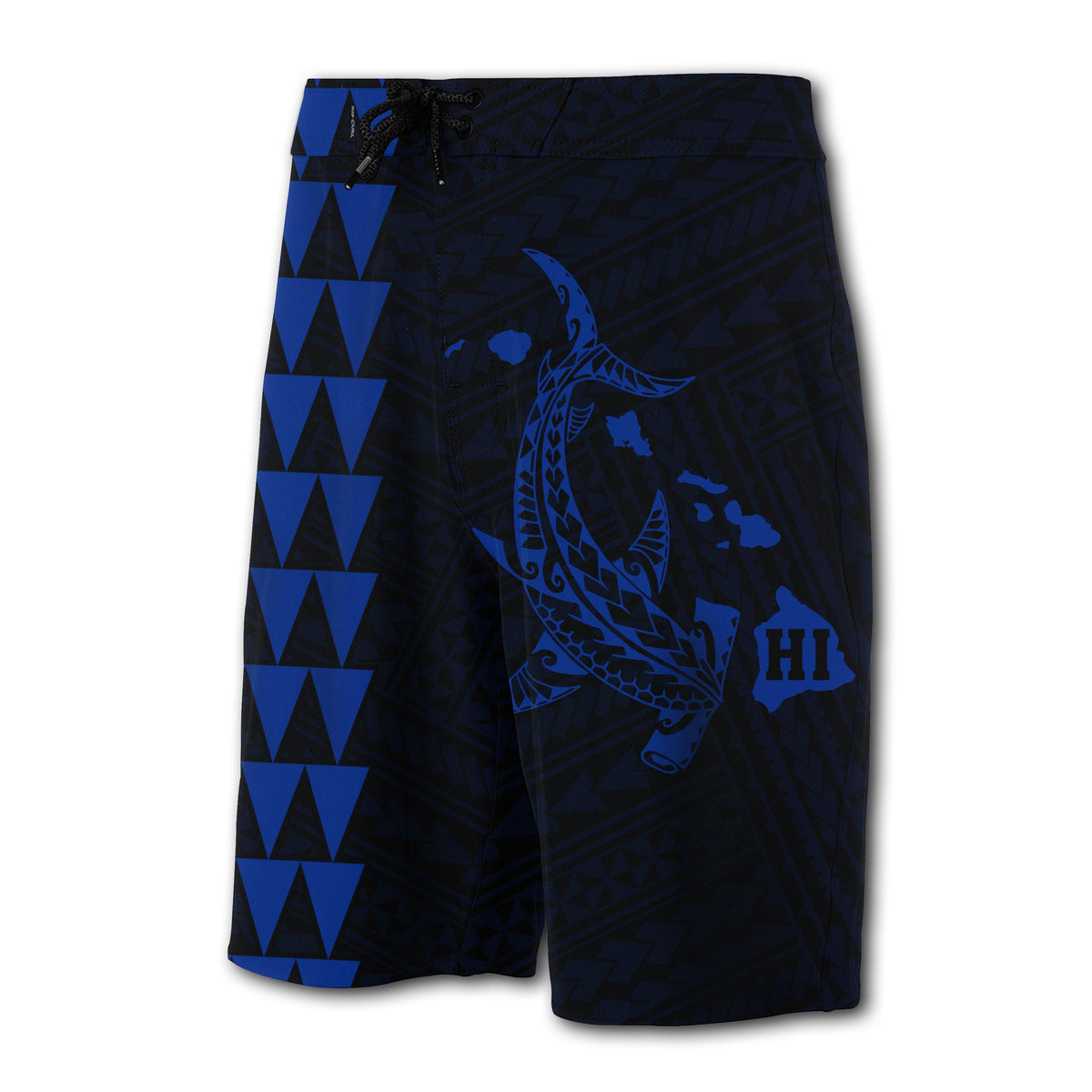 Hawaii Kakau Polynesian Hammerhead Shark Map Board Shorts - Blue - Polynesian Pride