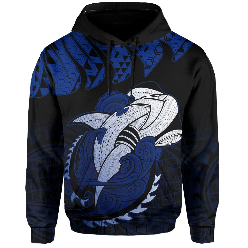 Hawaii Polynesian Aumakua Hammerhead Shark Hoodie Cloud Style Blue - Polynesian Pride