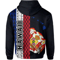 Polynesian Kakau Hawaii Flag Royal Coat of Arms Hawaii Zip Hoodie Blue - Polynesian Pride