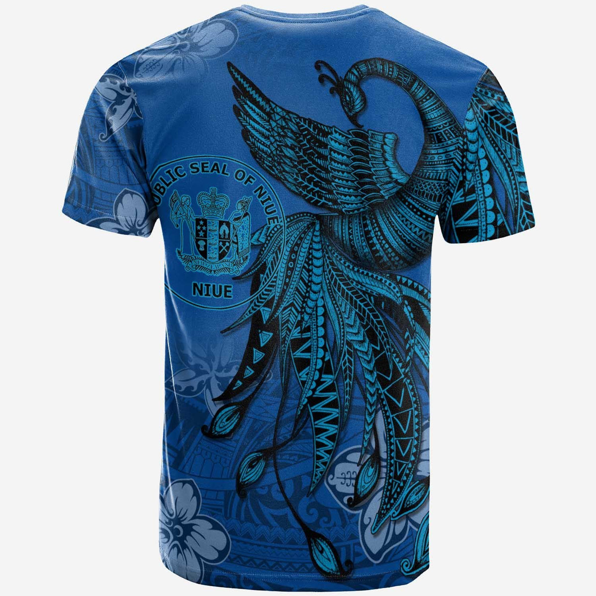 Niue Custom T Shirt Polynesian Phoenix Bird, Fairytales Bird Blue - Polynesian Pride