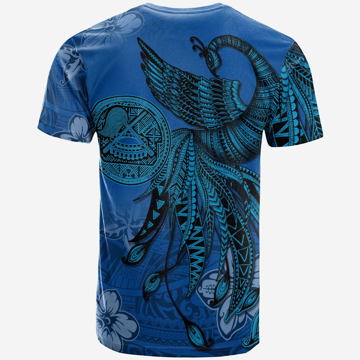 American Samoa Custom T Shirt Polynesian Phoenix Bird, Fairytales Bird Blue - Polynesian Pride