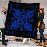Hawaiian Quilt Maui Plant And Hibiscus Premium Quilt - Blue Black - AH - Polynesian Pride