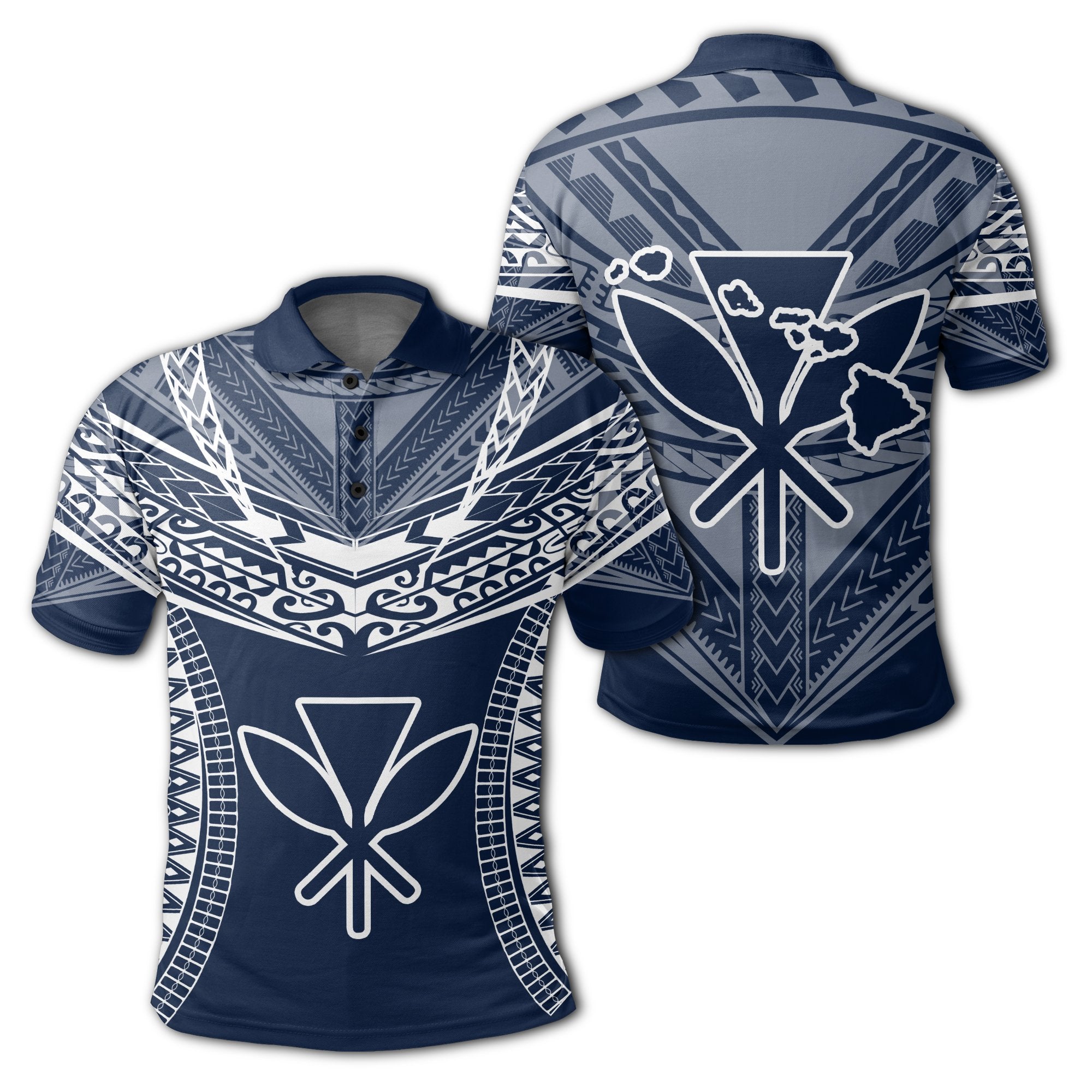 Hawaiian Kanaka Map Football Jersey Polo Shirt Blue and White Roger Style Unisex Blue - Polynesian Pride