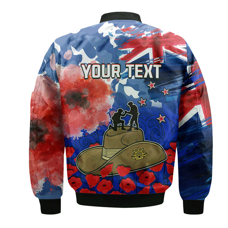 (Custom Personalised) New Zealand ANZAC Day Bomber Jacket Grunge Aotearoa Flag and Red Poppy LT9 - Polynesian Pride