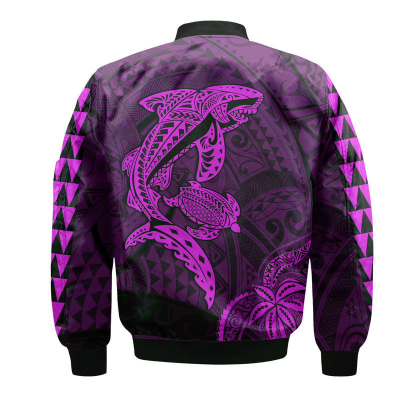Hawaii Bomber Jacket Shark and Turtle Mix Kakau Purple LT9 - Polynesian Pride
