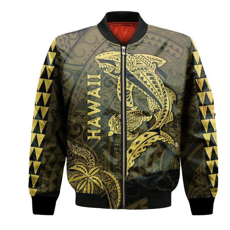 Hawaii Bomber Jacket Shark and Turtle Mix Kakau Gold LT9 Unisex Gold - Polynesian Pride