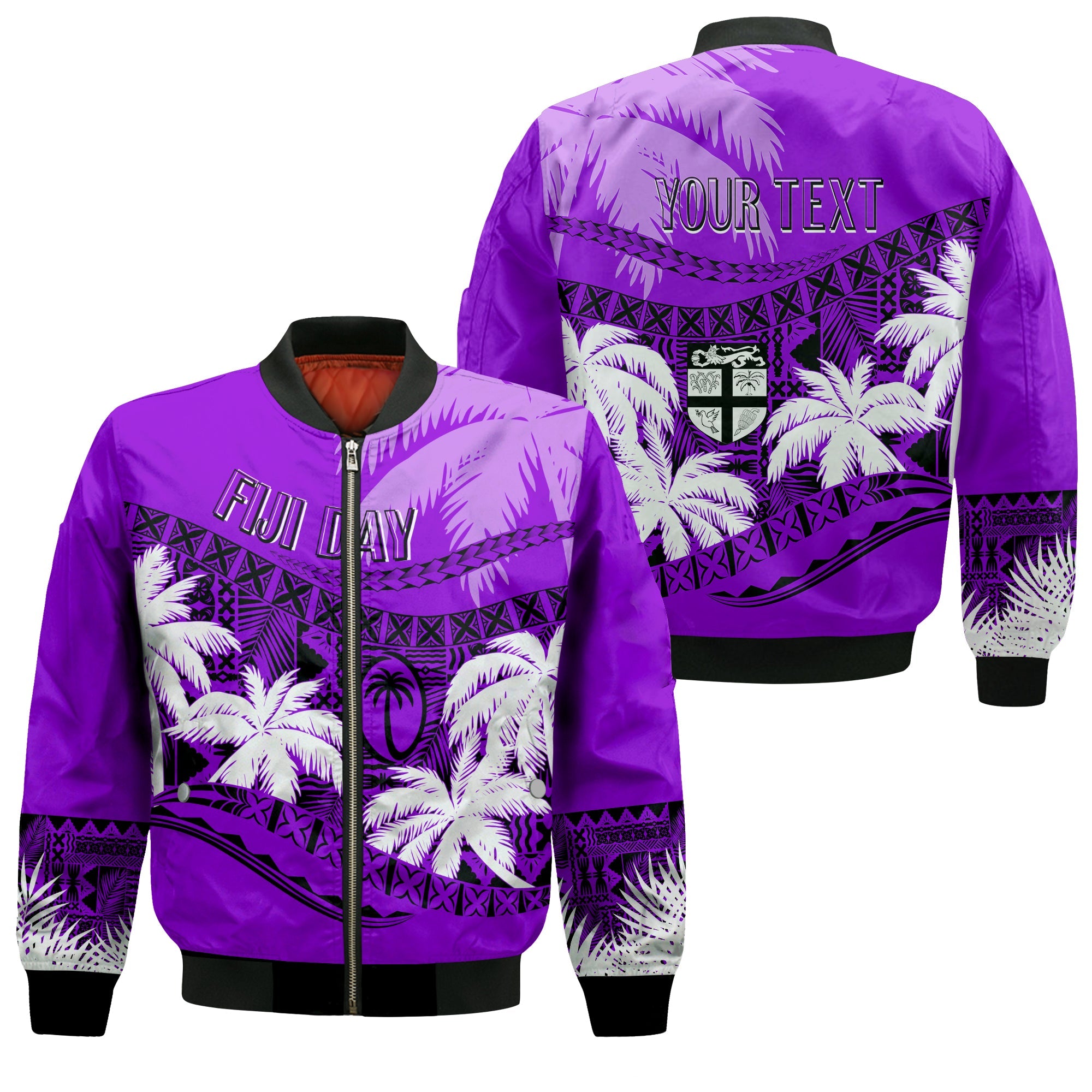 Personalised Fiji Day Bomber Jacket Flying Fijians Masi Kesa Style - Violet LT7 Unisex Violet - Polynesian Pride
