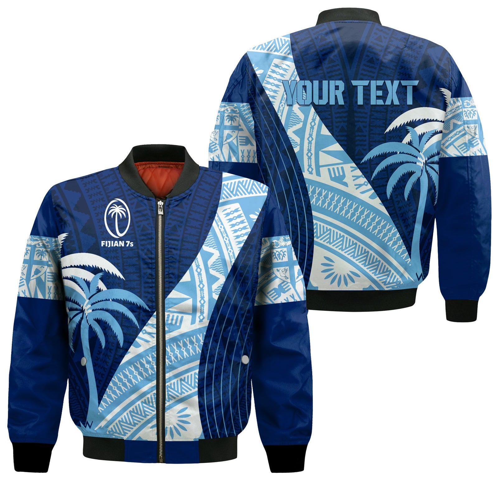 Personalised Fiji Sevens Bomber Jacket Kaiviti Kesakesa LT7 Unisex Blue - Polynesian Pride