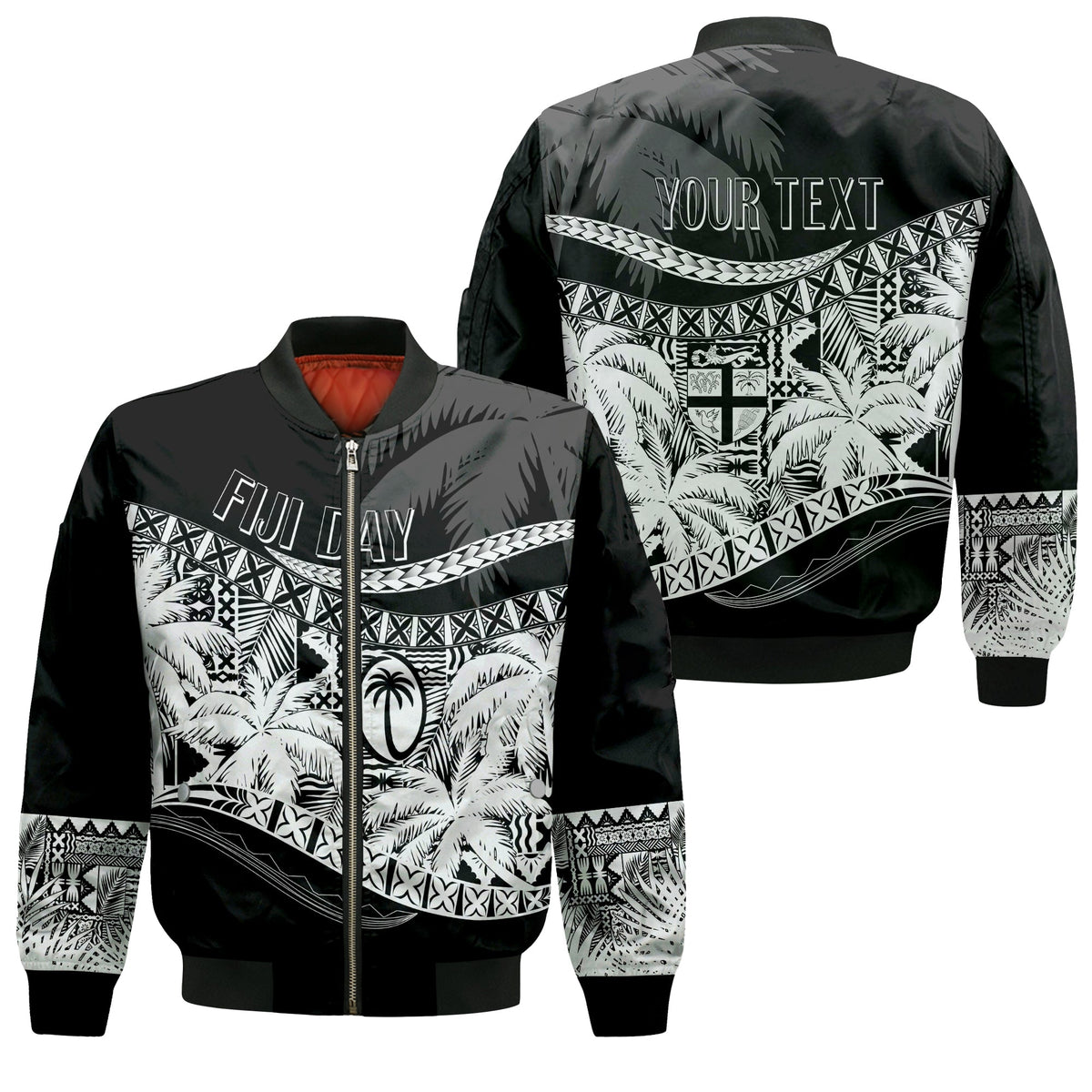 Personalised Fiji Day Bomber Jacket Flying Fijians Masi Kesa Style - Black LT7 Unisex Black - Polynesian Pride