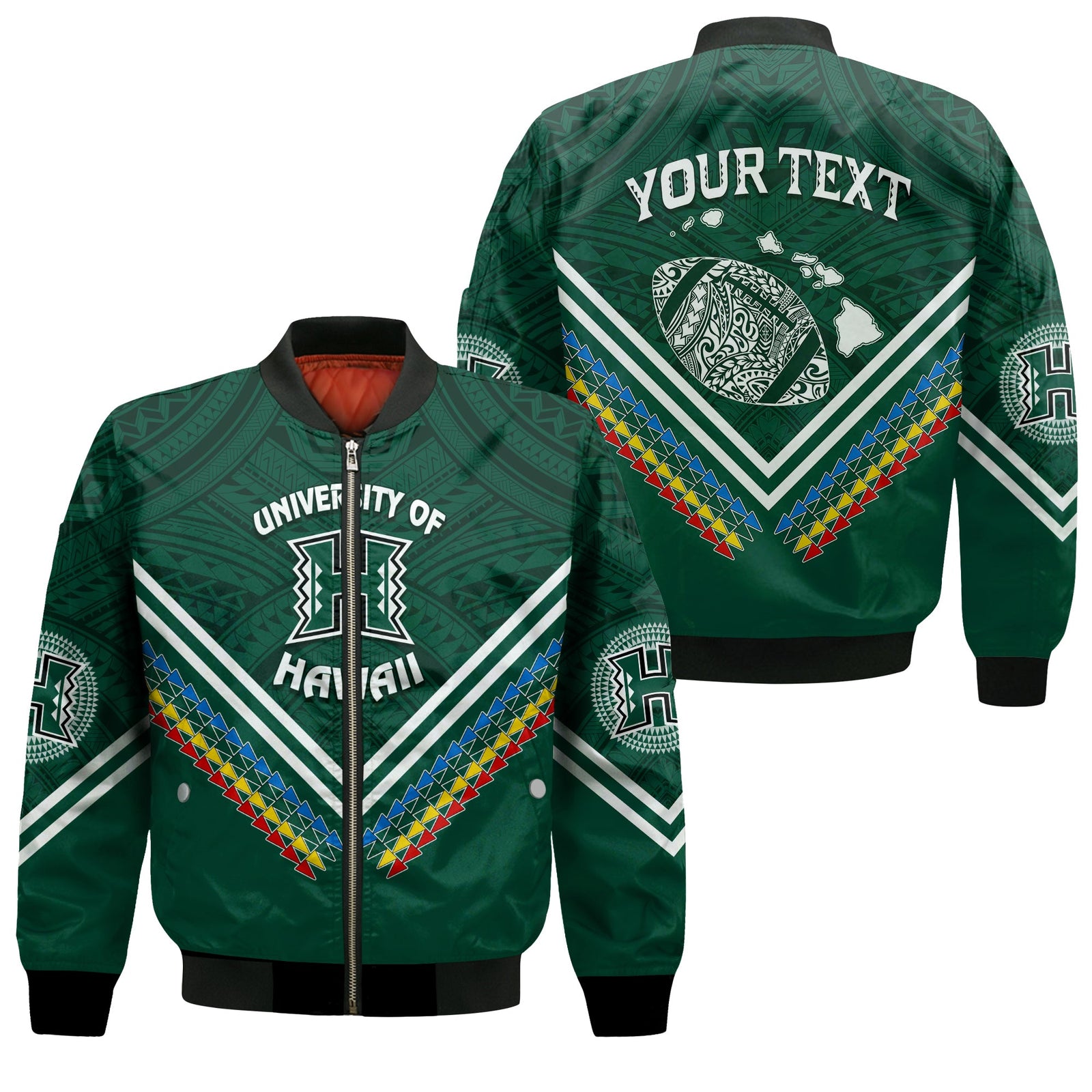 Personalised Hawaii Rainbow Warriors Bomber Jacket Simple Style LT7 Unisex Deep Green - Polynesian Pride