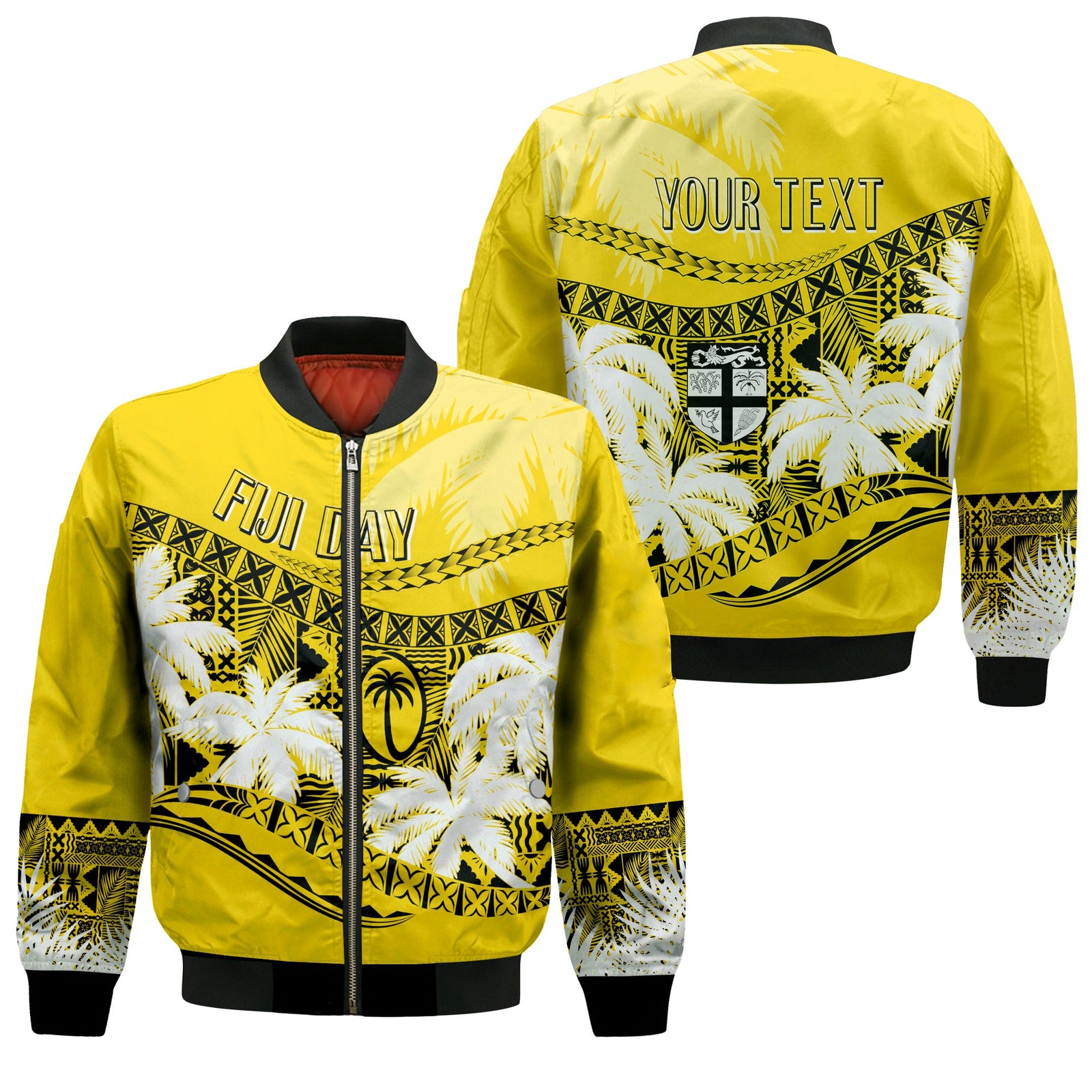 Personalised Fiji Day Bomber Jacket Flying Fijians Masi Kesa Style - Gold LT7 Unisex Gold - Polynesian Pride